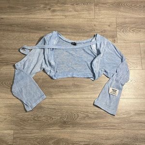 Light blue, cropped cardigan. Medium. Thrifted, but from Dazy.